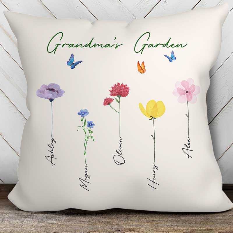 Family Watercolor Flowers Personalized Pillow (Insert Included)