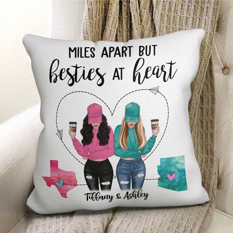 Long Distance Besties Modern Girls Personalized Pillow (Insert Included)