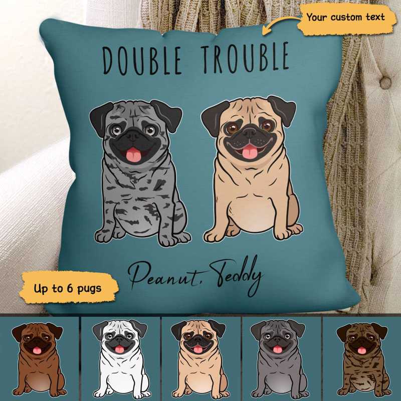 Sitting Pug Double Trouble Personalized Pillow (Insert Included)