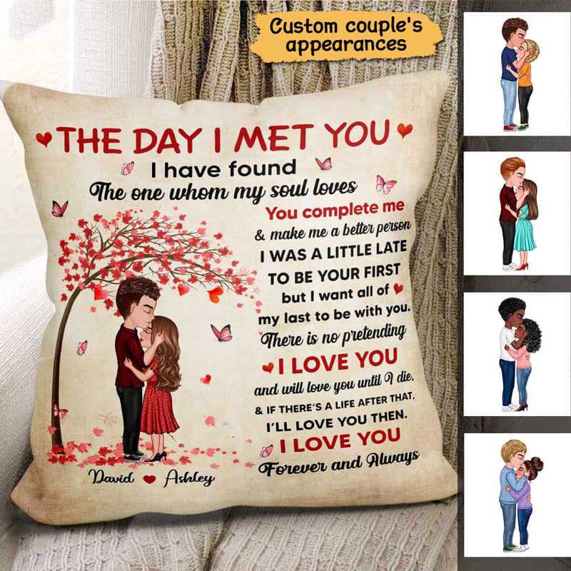 The Day I Met You Kissing Couple Gift Personalized Pillow (Insert Included)