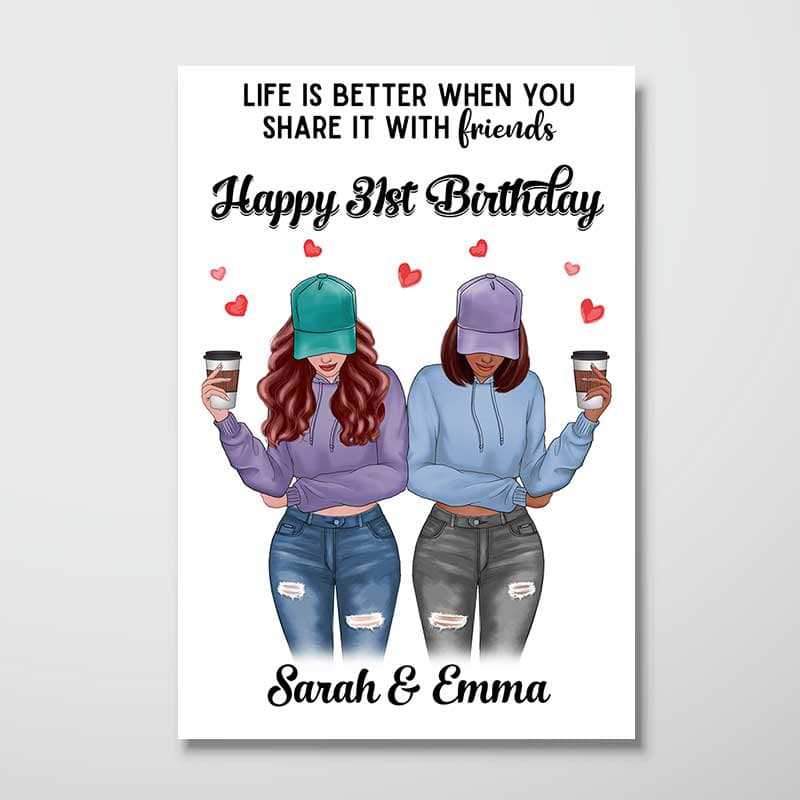 Best Friends Besties Birthday Gift Personalized Vertical Poster ...