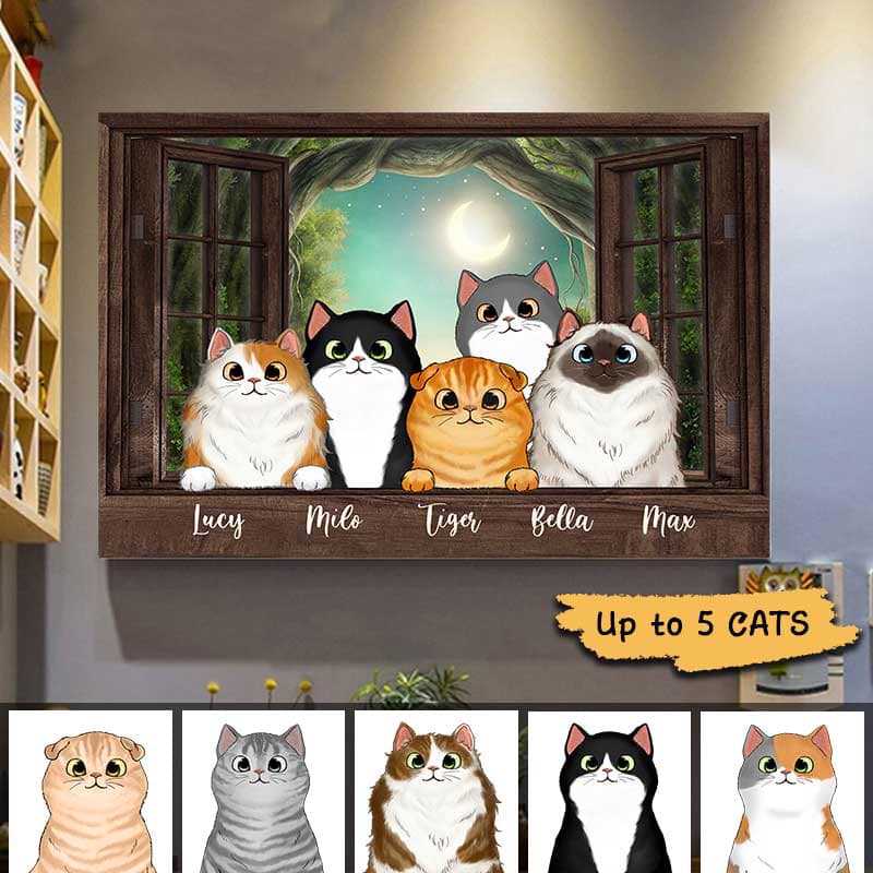 Cats Peeking On Window Personalized Horizontal Poster