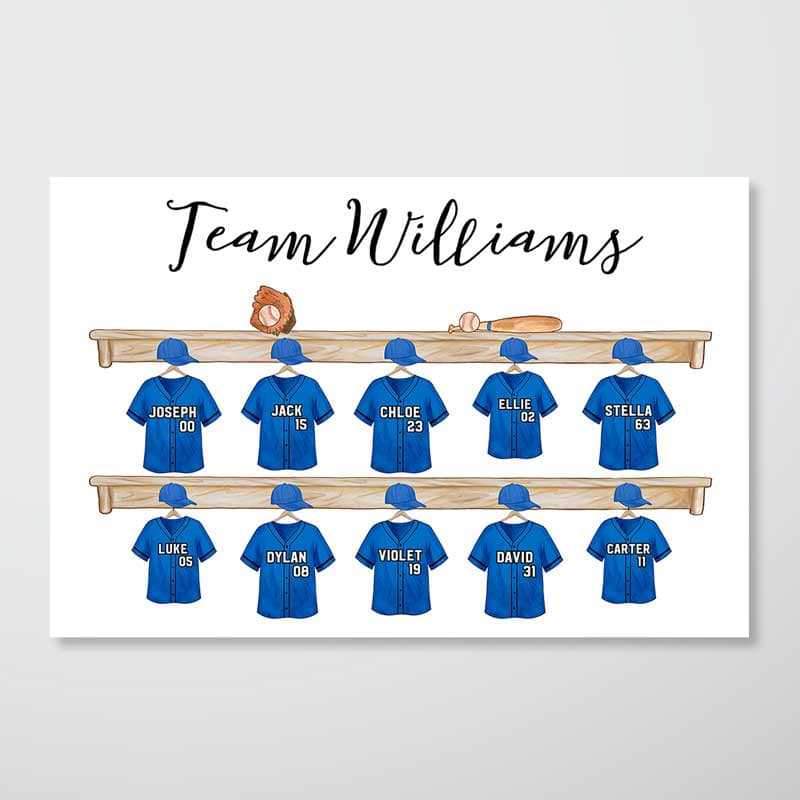 Family Baseball Team Personalized Horizontal Poster (version 6-8)