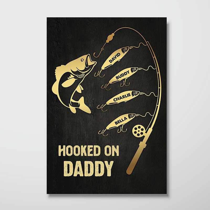Fishing Hooked On Dad Grandpa Personalized Vertical Poster