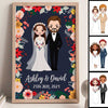 Floral Doodle Wedding Anniversary Gift Couple Chibi Personalized Vertical Poster