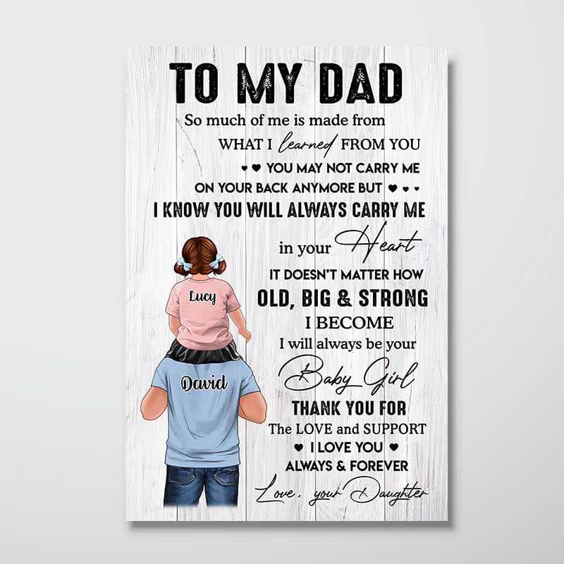 To My Dad From Daughter Son Piggy Back Gift For Daddy Family Personalized Vertical Poster