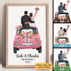 Wedding Gift Groom And Bride Sitting On Car Personalized Vertical Poster