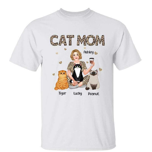Cat Mom Leopard Pretty Girl Personalized Shirt