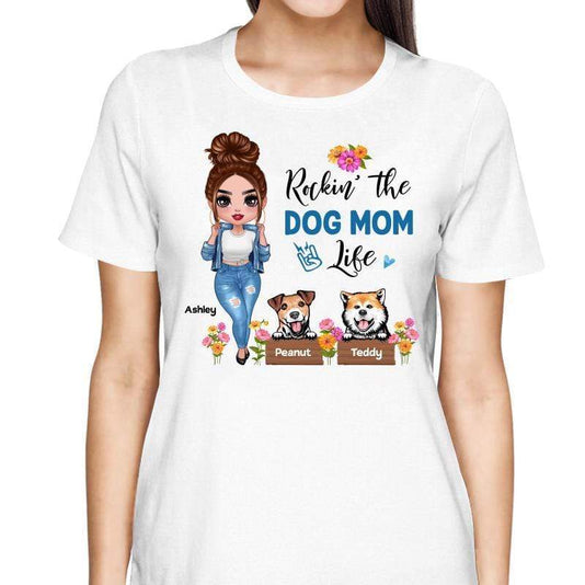 Cool Doll Rockin‘ The Dog Mom Life Personalized Shirt