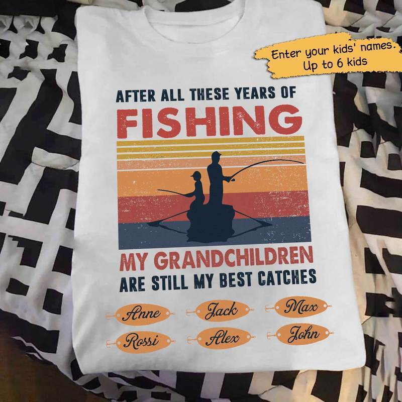 Custom Grandpa Fishing Shirt, Custom Papa Fishing with kids name Shirt