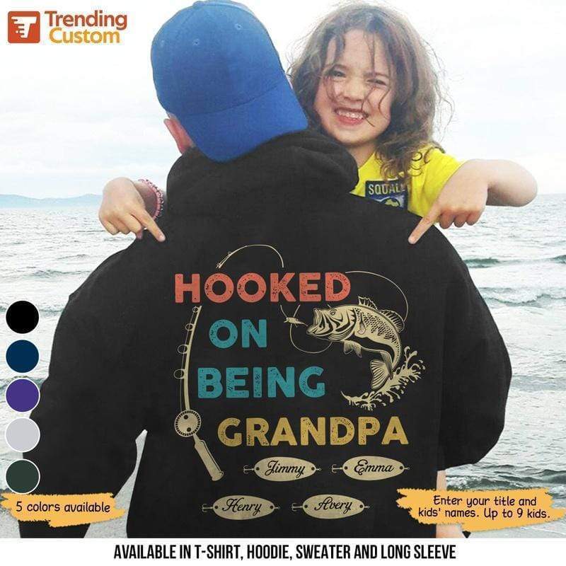 Hooked By Fishing Father's Day Back Side Personalized Shirt