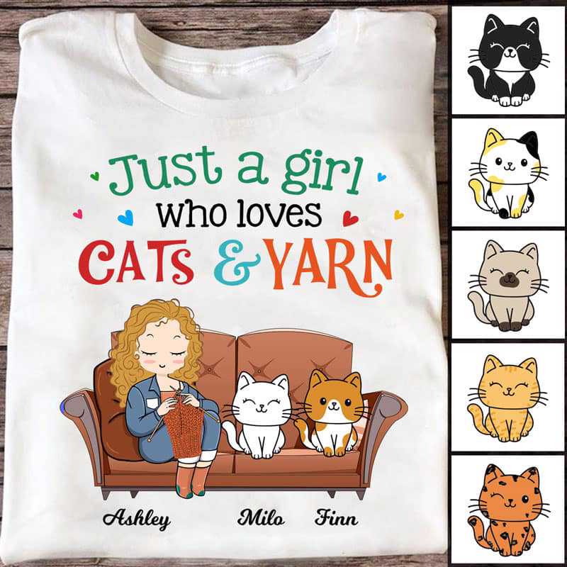 Just A Girl Who Loves Cats And Yarn Personalized Shirt