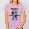 We‘re Trouble Besties Front View Personalized Shirt (Light Pink Shirt)