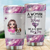 Woman Survive On Wine With Dogs Metal Personalized Tumbler