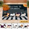 Halloween Fluffy Cats On The Crosswalk Personalized Doormat