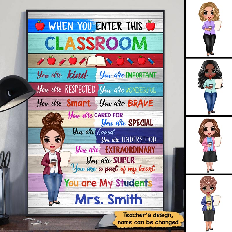 Doll Teacher Colorful Classroom Welcome Personalized Vertical Poster