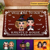 Welcome To Our Haunted House Doll Couple Halloween Personalized Doormat