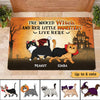 Halloween Wicked Witch And Walking Fluffy Cats Live Here Personalized Doormat