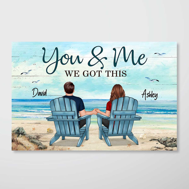 Back View Couple Sitting Beach Landscape You & Me We Got This Personalized Horizontal Poster