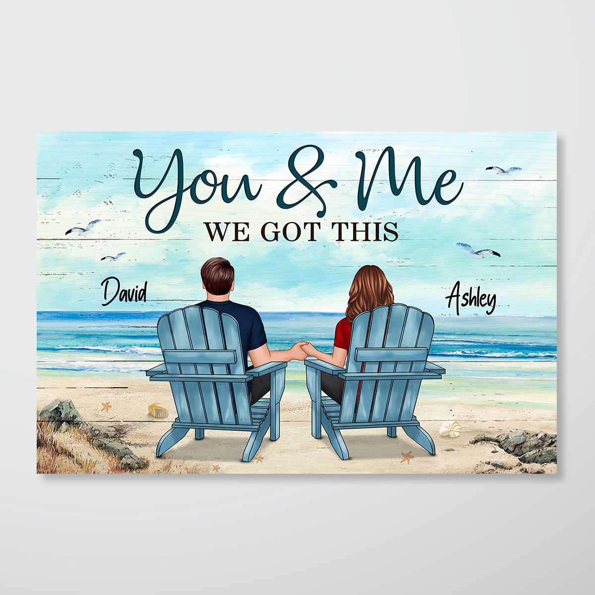 Couple Sitting Beach Landscape You & Me We Got This Personalized Poster, Anniversary Gift For Him, For Her