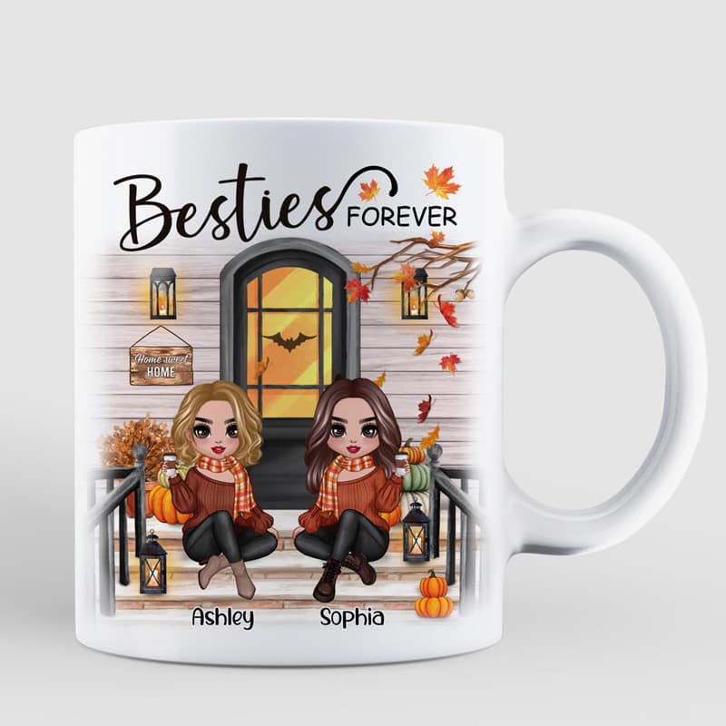Fall Season Best Friends Sisters Front Porch Personalized Mug (11oz)