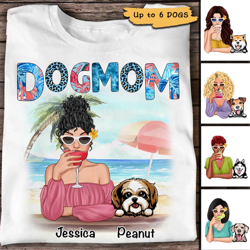Dog Mom Summer Patterned Personalized Shirt