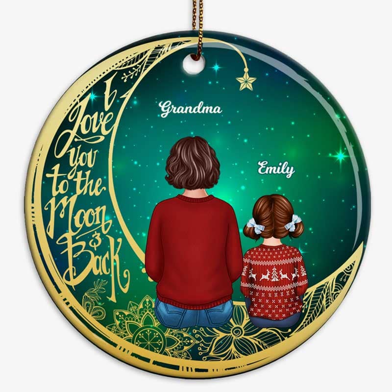 Green Sky Moon Grandma Grandkids Personalized Circle Ornament