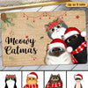 Meowy Catmas Cute Peeking Fluffy Cat Christmas Personalized Doormat