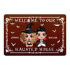 Welcome To Our Haunted House Doll Couple Halloween Personalized Doormat