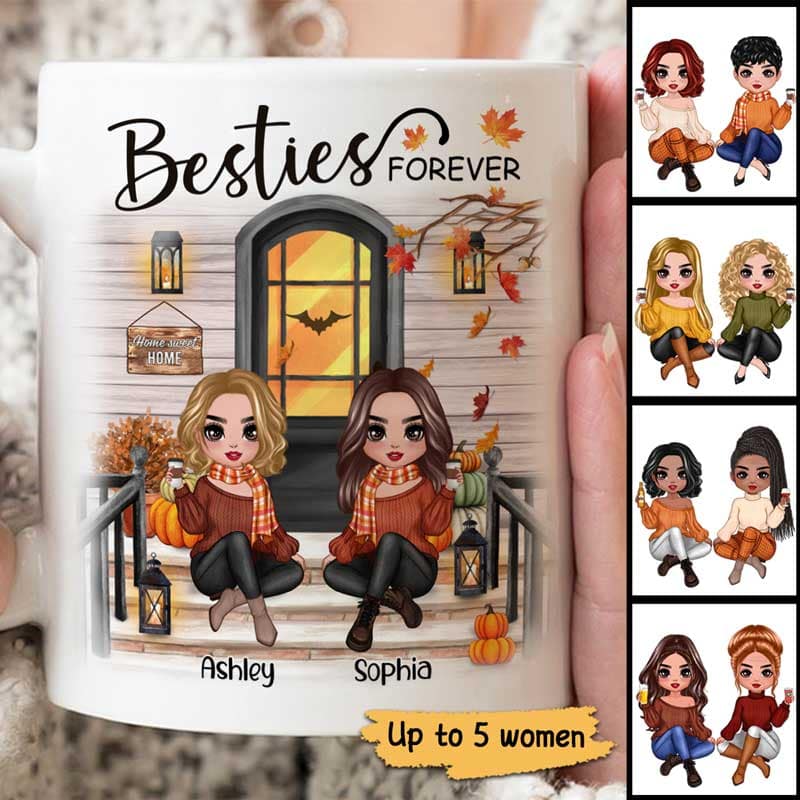 Fall Season Best Friends Sisters Front Porch Personalized Mug (11oz)