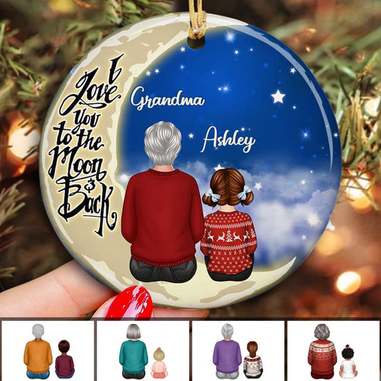 Grandma Grandkids On Moon Personalized Circle Ornament