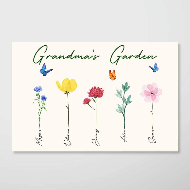 Family Watercolor Flowers Personalized Horizontal Poster (up to 16 Kids)