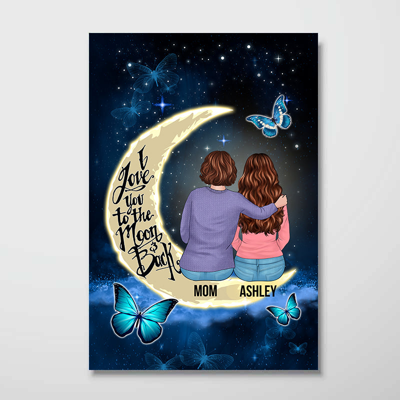 Mom And Daughter On Moon Personalized Vertical Poster