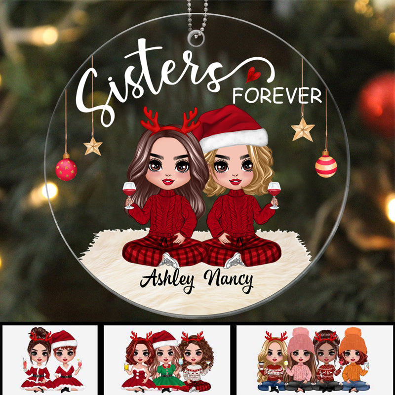 Sisters Forever Doll Women Christmas Checkered Pants Personalized Acrylic Ornament