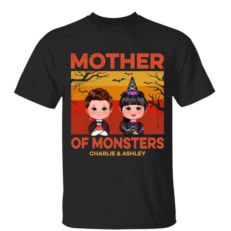 Halloween Orange Retro Dad Mom Grandma Grandpa Of Monsters Personalized Shirt