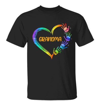 Grandma Mom Heart Hand Print Personalized Shirt - TrendingCustom™️