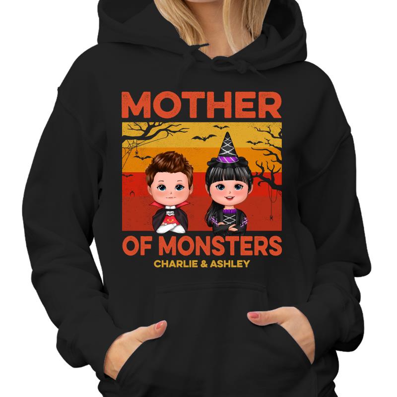 Halloween Orange Retro Dad Mom Grandma Grandpa Of Monsters Personalized Shirt