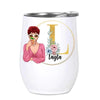 Floral Letter Cocktail Girl Personalized Wine Tumbler