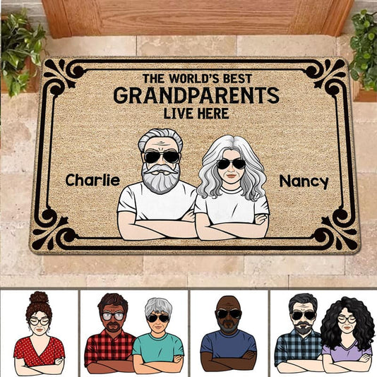 The World's Best Grandparents Grandma Grandpa Live Here Gift Personalized Doormat